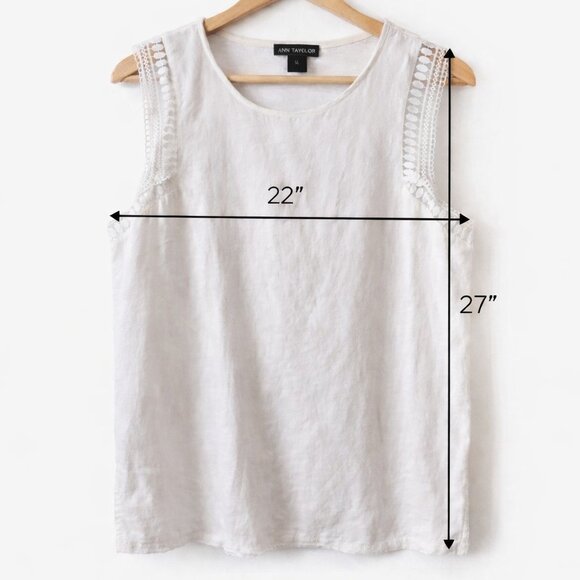 Ann Taylor XL Linen Blend Sleeveless Top | Crochet Trim White Blouse - Picture 2 of 5